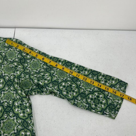 Nieves Lavi 100% Silk Dress Size 8 Green Geometric Print Shift Tunic FLAWED - Picture 6 of 12